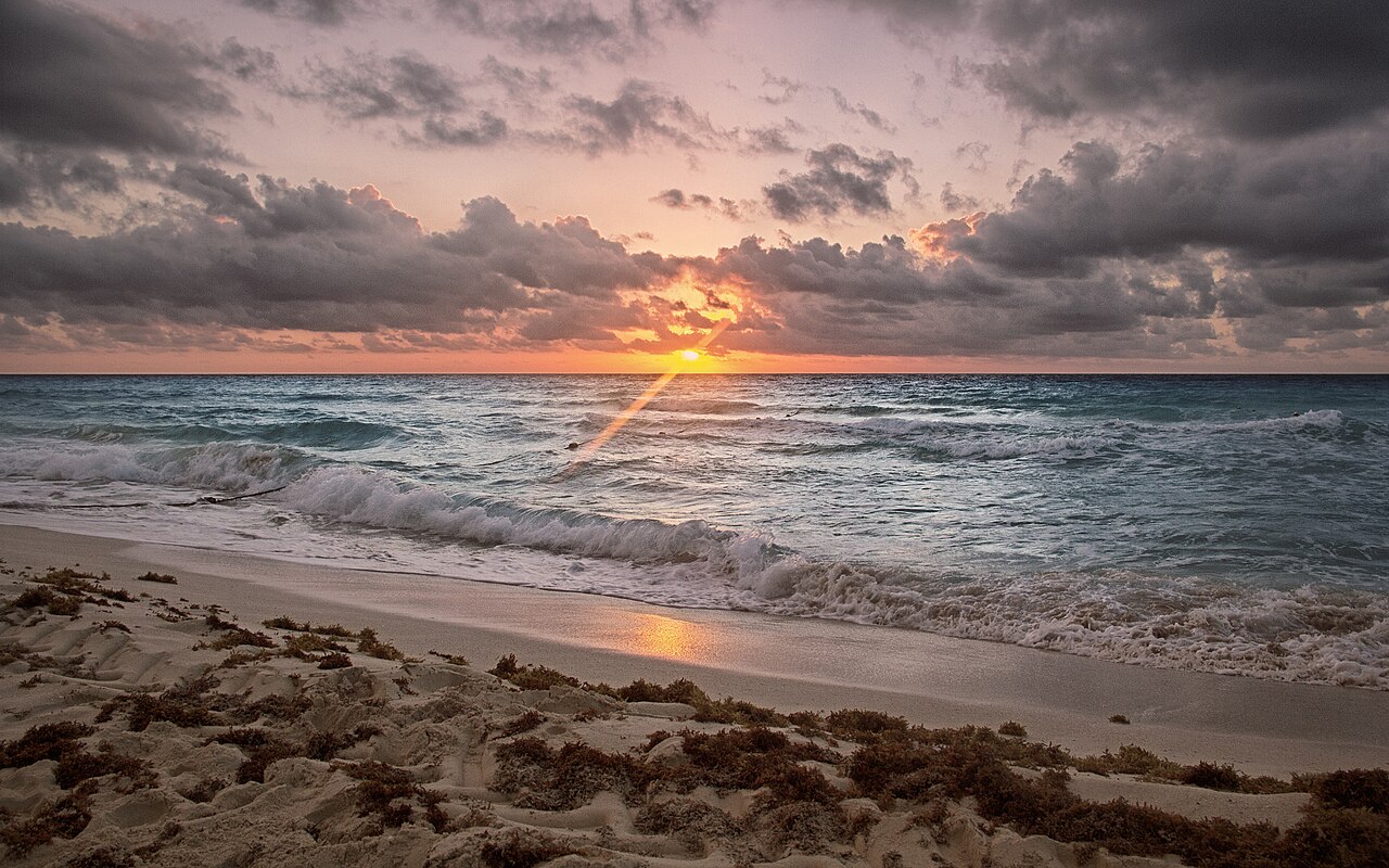 Sunrise over the Caribbean coast near Cancun